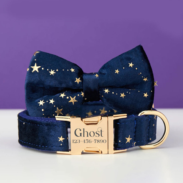 Picture of Personalized Dog Collar Bow Tie Leash Set with Starry Stars - Christmas Gifts for Dog