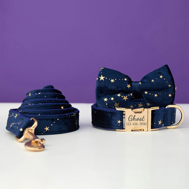 Picture of Personalized Dog Collar Bow Tie Leash Set with Starry Stars - Christmas Gifts for Dog