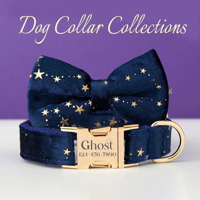 Picture of Personalized Dog Name Collar - Custom Multiple Color Velvet Dog Collar - Engraved Pet Name Tag Metal Buckle - Best Wedding and Christmas Puppy Gift