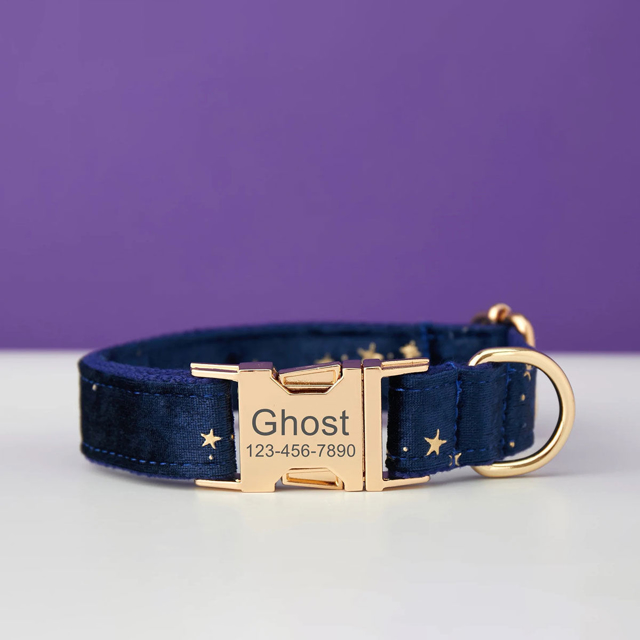 Picture of Personalized Dog Name Collar - Custom Multiple Color Velvet Dog Collar - Engraved Pet Name Tag Metal Buckle - Best Wedding and Christmas Puppy Gift