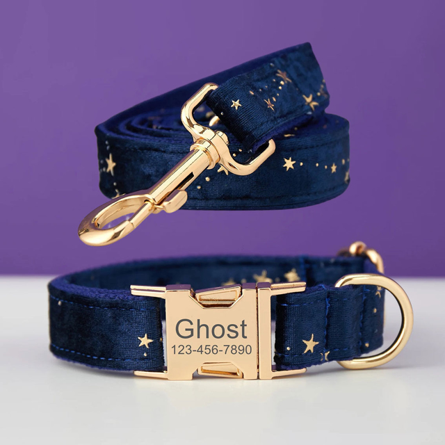Picture of Personalized Dog Name Collar - Custom Multiple Color Velvet Dog Collar - Engraved Pet Name Tag Metal Buckle - Best Wedding and Christmas Puppy Gift