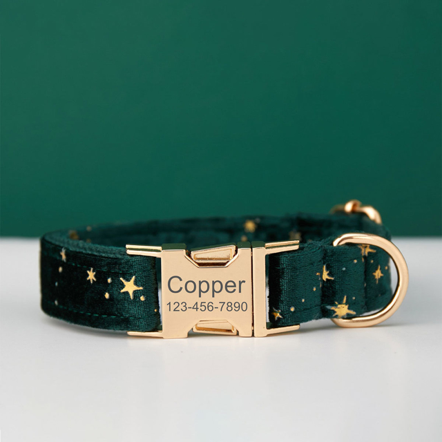 Picture of Personalized Dog Name Collar - Custom Multiple Color Velvet Dog Collar - Engraved Pet Name Tag Metal Buckle - Best Wedding and Christmas Puppy Gift
