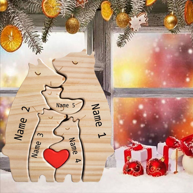 Picture of Personalized Wooden Bear Family Puzzle - Family Keepsake Home Decor Gift - Best Christmas Gift for Family