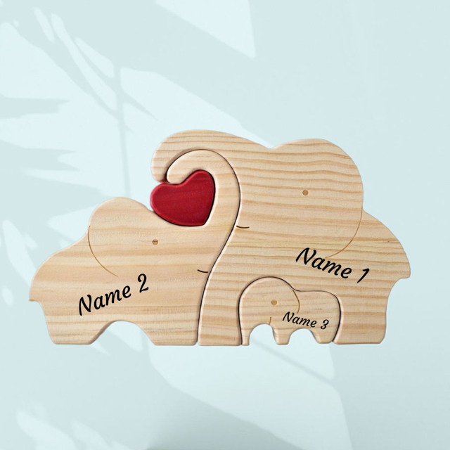 Picture of Custom Wooden Elephants Family Puzzle - Personalized Wooden Elephants Puzzle with Family Names - Family Keepsake Gift - Best Home Decor Gift