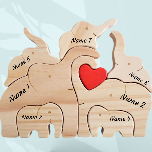 Picture of Custom Wooden Elephants Family Puzzle - Personalized Wooden Elephants Puzzle with Family Names - Family Keepsake Gift - Best Home Decor Gift