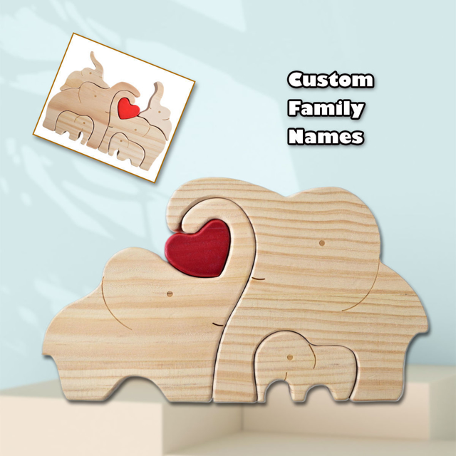 Picture of Custom Wooden Elephants Family Puzzle - Personalized Wooden Elephants Puzzle with Family Names - Family Keepsake Gift - Best Home Decor Gift