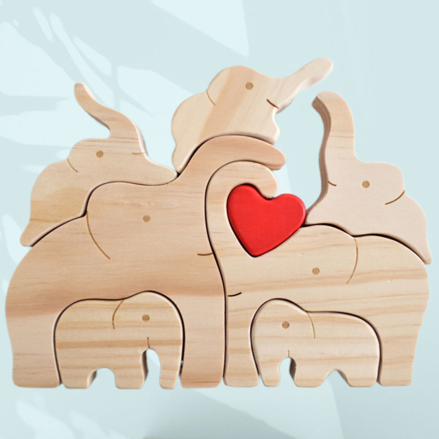 Picture of Custom Wooden Elephants Family Puzzle - Personalized Wooden Elephants Puzzle with Family Names - Family Keepsake Gift - Best Home Decor Gift