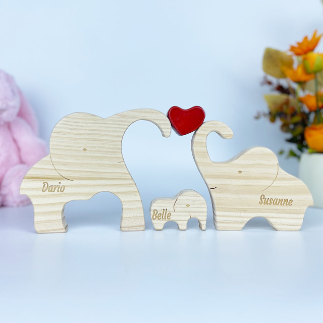 Picture of Custom Wooden Elephants Family Puzzle - Personalized Wooden Elephants Puzzle with Family Names - Family Keepsake Gift - Best Home Decor Gift