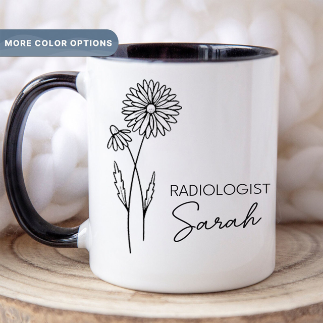 Picture of Custom Name Mug with Birth Flower  - Customized Mug with Job Title and Name - Gifts for Doctors, Teachers, Students