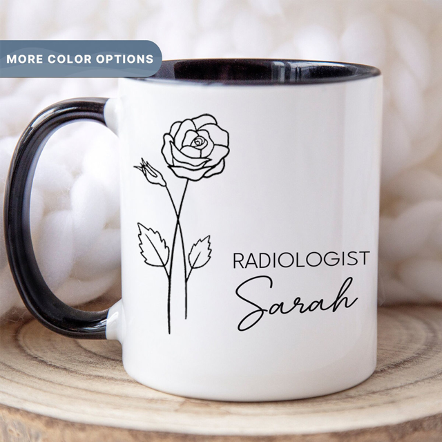 Picture of Custom Name Mug with Birth Flower  - Customized Mug with Job Title and Name - Gifts for Doctors, Teachers, Students