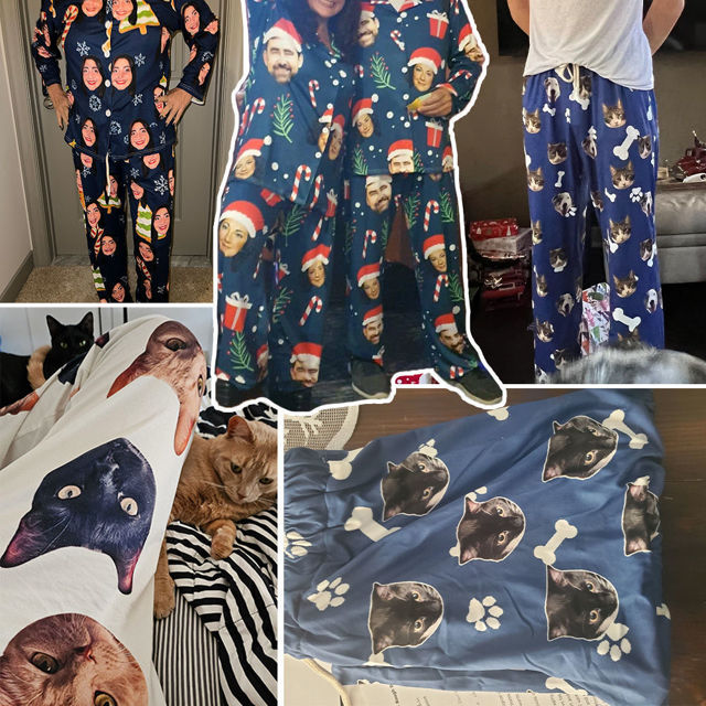 Picture of Custom Photo Pajamas | Custom Dog Photo Pajamas | Custom Photo Family Pajamas Set With Dog Bones