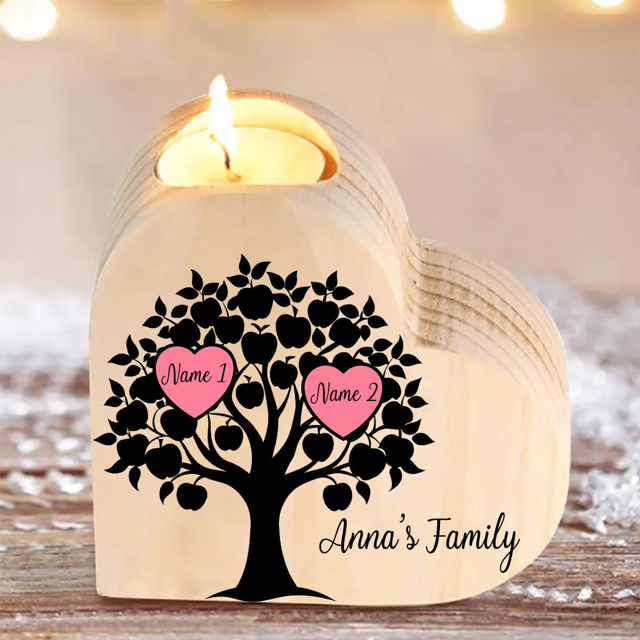 Picture of Custom Family Tree Wooden Candle holder - Personalized Heart Candle holder with Names - Best Christmas, Mother's day Gift