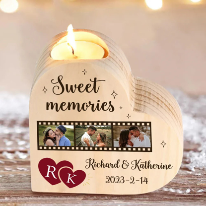 Picture of Custom Photo Wooden Candle holder - Personalized Heart Shape Candle holder - Best Christmas or Anniversary Gift