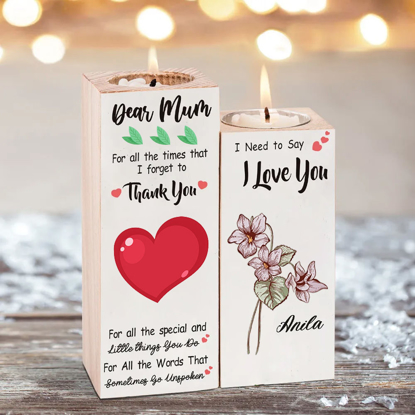 Picture of Custom Rectangular Wooden Candle Holders - Personalized Name and Flower Candle Holders - Custom Candle Holder - Best Gifts for Family and Lover