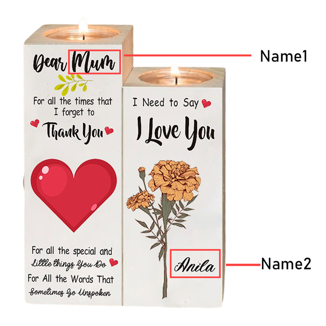 Picture of Custom Rectangular Wooden Candle Holders - Personalized Name and Flower Candle Holders - Custom Candle Holder - Best Gifts for Family and Lover