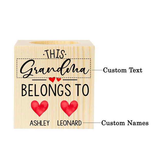 Picture of Custom Wooden Candle holder - Personalized Cuboid Candle holder with Names - Best Christmas, Mother's day Gift