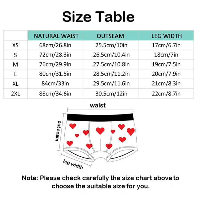 Picture of Customized underwear | Customized face men's boxer briefs | Customized heart style underwear, birthday gift for husband, waistband text boxer briefs gift