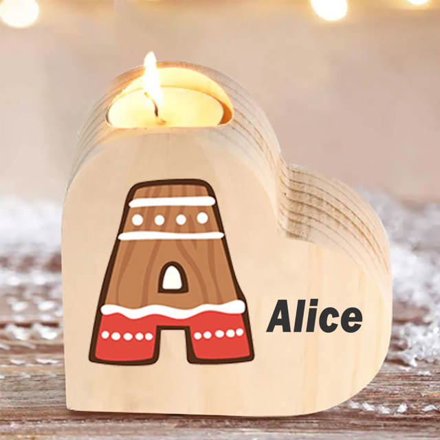 Picture of Custom Wooden Heart Candle Holders - Personalized Heart Shaped Letter Name Candle Holders - Custom Heart Candle Holders - Best Memorial Gift