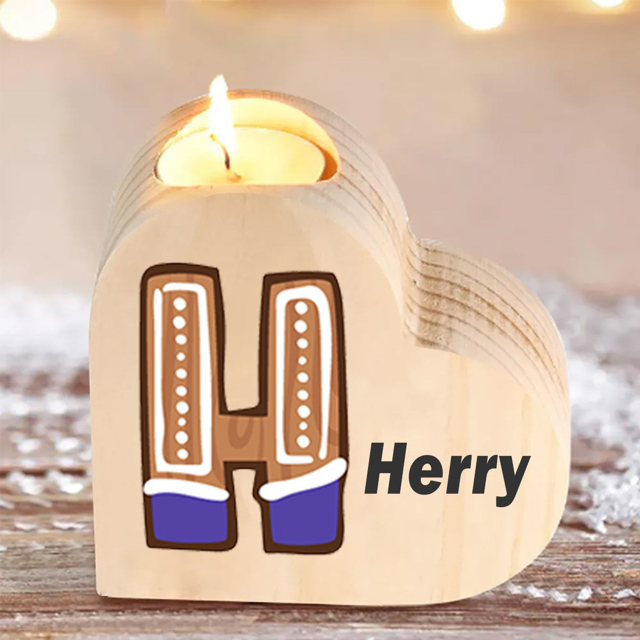 Picture of Custom Wooden Heart Candle Holders - Personalized Heart Shaped Letter Name Candle Holders - Custom Heart Candle Holders - Best Memorial Gift