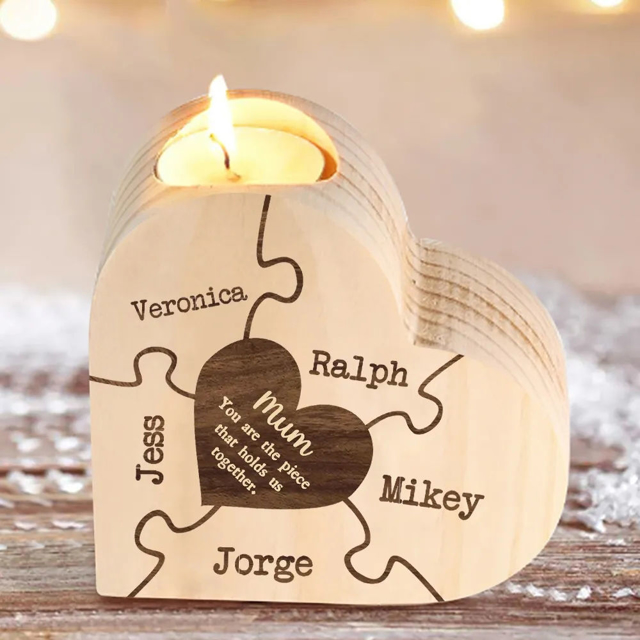 Picture of Custom Wooden Name Candle holder - Personalized Heart Shape Candle holder - Best Christmas Gift