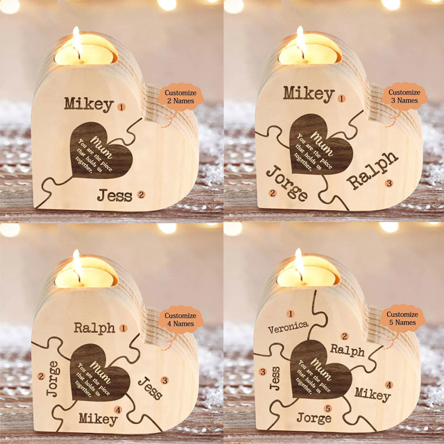 Picture of Custom Wooden Name Candle holder - Personalized Heart Shape Candle holder - Best Christmas Gift