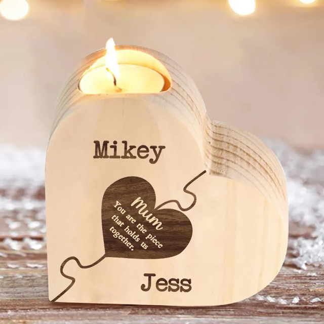 Picture of Custom Wooden Name Candle holder - Personalized Heart Shape Candle holder - Best Christmas Gift