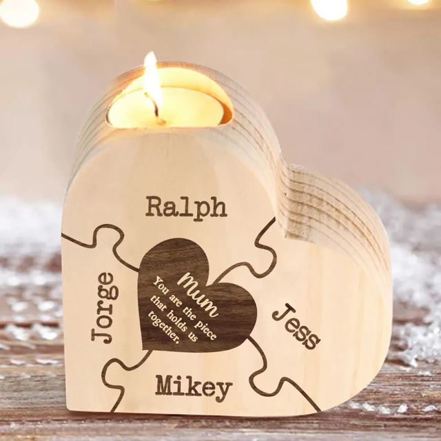 Picture of Custom Wooden Name Candle holder - Personalized Heart Shape Candle holder - Best Christmas Gift