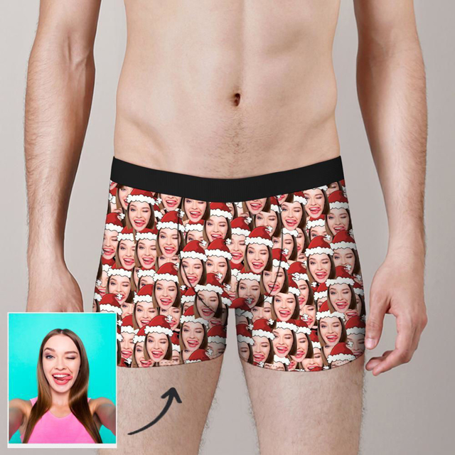 Picture of Customized underwear | Custom Christmas Hat Face Mash Boxer Shorts For Gifts