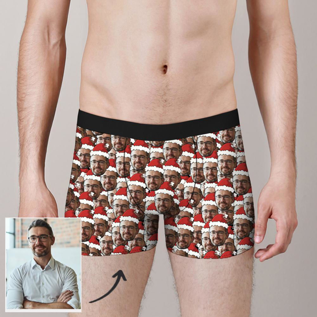 Picture of Customized underwear | Custom Christmas Hat Face Mash Boxer Shorts For Gifts