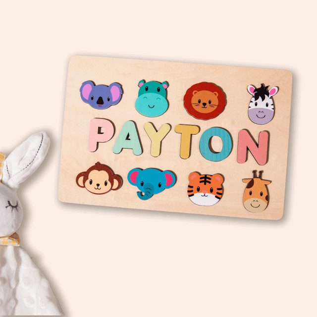 Picture of Personalized Wooden Puzzle Name Board - Custom Toy Gift for Baby - Custom Name Puzzle for Toddlers - 1st Birthday Gift for Baby Girl and Boy