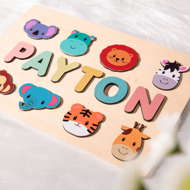 Picture of Personalized Wooden Puzzle Name Board - Custom Toy Gift for Baby - Custom Name Puzzle for Toddlers - 1st Birthday Gift for Baby Girl and Boy