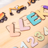 Picture of Personalized Wooden Puzzle Name Board - Custom Toy Gift for Baby and Kids - Excavator and Digital Style - 1st Birthday Gift for Baby Girl