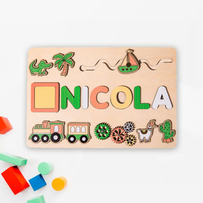 Picture of Personalized Wooden Puzzle Name Board - Custom Gift for Baby and Kids - Custom Name Puzzle - Small Train Style - 1st Birthday Gift for Baby Boy and Girl