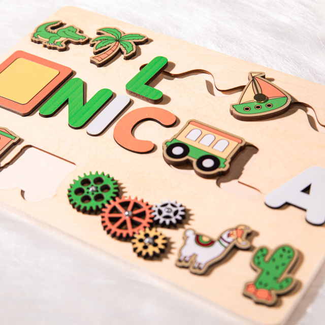 Picture of Personalized Wooden Puzzle Name Board - Custom Gift for Baby and Kids - Custom Name Puzzle - Small Train Style - 1st Birthday Gift for Baby Boy and Girl