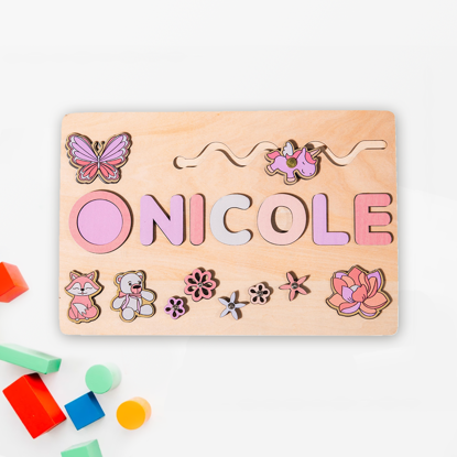 Picture of Personalized Wooden Puzzle Name Board - Custom Gift for Baby and Kids - Custom Name Puzzle - Best 1st Birthday Gift for Cute Baby Girl