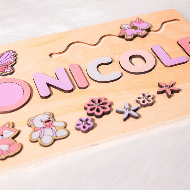 Picture of Personalized Wooden Puzzle Name Board - Custom Gift for Baby and Kids - Custom Name Puzzle - Best 1st Birthday Gift for Cute Baby Girl