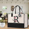 Picture of Custom Canvas Tote Bag with Flower - Personalized  Name Tote Bag - Best Bridesmaid Gift