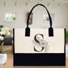 Picture of Custom Canvas Tote Bag with Flower - Personalized  Name Tote Bag - Best Bridesmaid Gift