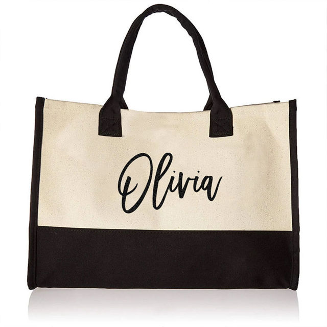 Picture of Custom Canvas Tote Bag with Flower - Personalized  Name Tote Bag - Best Bridesmaid Gift