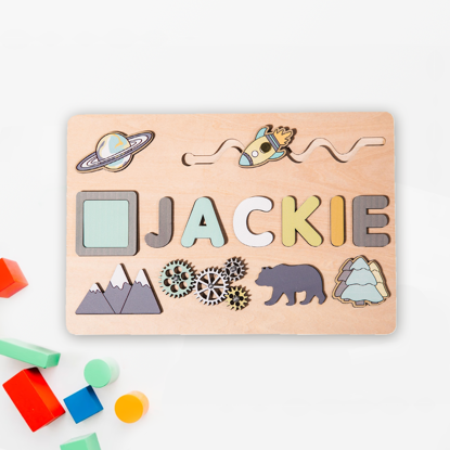 Picture of Personalized Wooden Puzzle Name Board - Custom Toy Gift for Baby and Kids - Custom Name Puzzle for Toddlers - Best 1st Birthday Gift for Baby Boy and Baby Girl