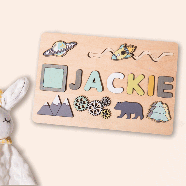 Picture of Personalized Wooden Puzzle Name Board - Custom Toy Gift for Baby and Kids - Custom Name Puzzle for Toddlers - Best 1st Birthday Gift for Baby Boy and Baby Girl