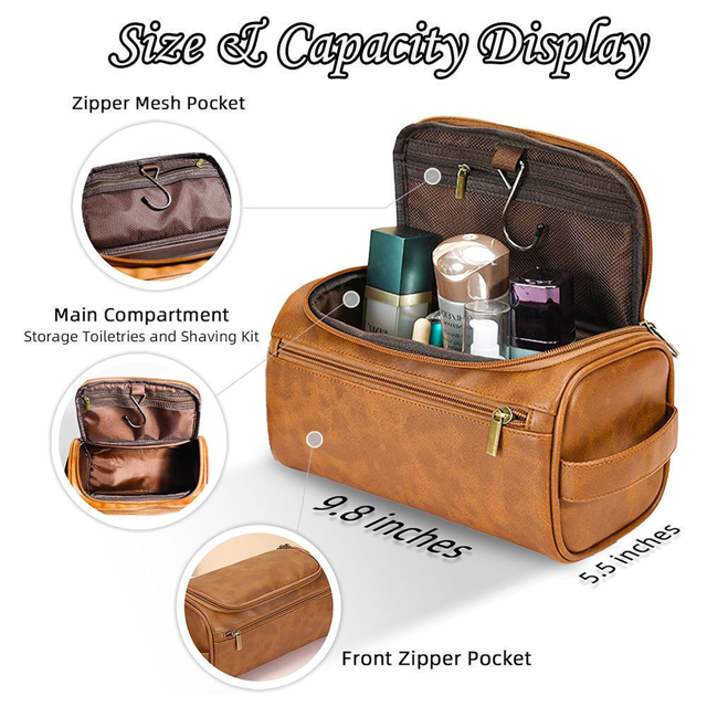 Picture of Custom Leather Toiletry Bag for Men - Personalized Groomsmen Gifts - Men's Leather Toiletry Bags - Travel Bag