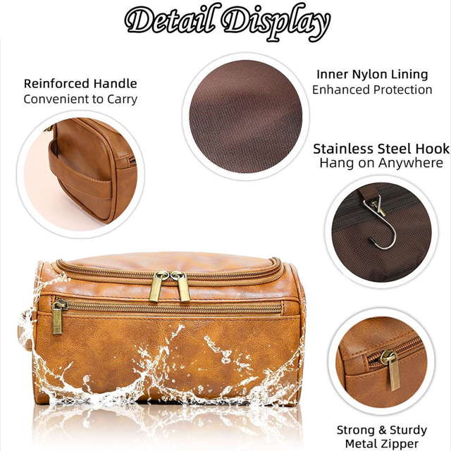 Picture of Custom Leather Toiletry Bag for Men - Personalized Groomsmen Gifts - Men's Leather Toiletry Bags - Travel Bag