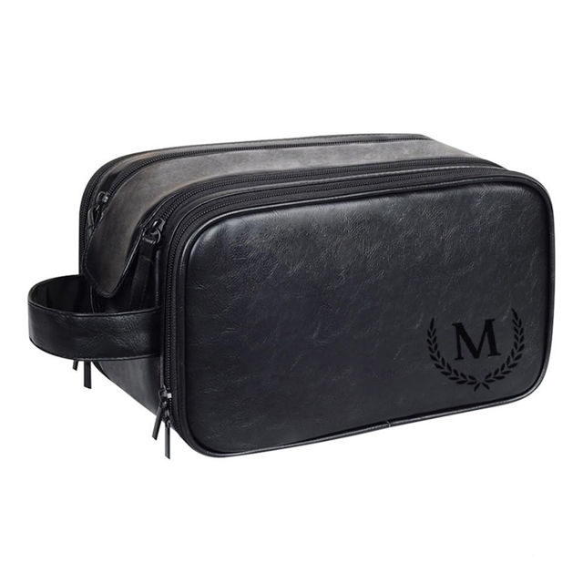 Picture of Custom Leather Toiletry Bag - Personalized Groomsmen Gifts - Travel Bag