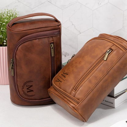 Picture of Personalized Groomsmen Gifts - Custom Leather Toiletry Bag - Travel Bag - Birthday Gift