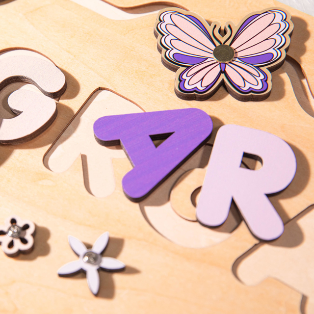 Picture of Personalized Wooden Puzzle Name Board - Custom Toy Gift for Baby - Custom Name Puzzle for Toddlers - Purple Color Style - 1st Birthday Gift for Baby Girl