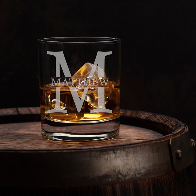 Picture of Custom Whiskey Glass - Personalized Glasses with Text - Etched Groomsmen gift - Bourbon Glass for Whiskey Drinkers