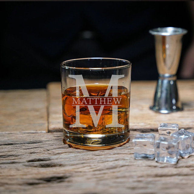 Picture of Custom Whiskey Glass - Personalized Glasses with Text - Etched Groomsmen gift - Bourbon Glass for Whiskey Drinkers