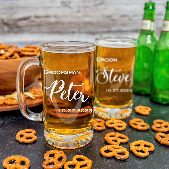 Picture of Personalized Engraved Beer Mug - Custom Glasses with Photo - Groomsman Gift - Retirement Gift for Papa