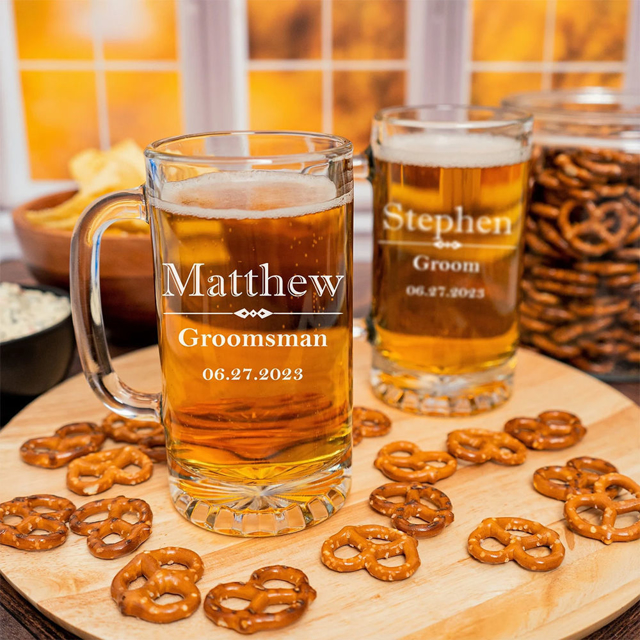 Picture of Personalized Engraved Beer Mug - Custom Glasses with Photo - Groomsman Gift - Retirement Gift for Papa